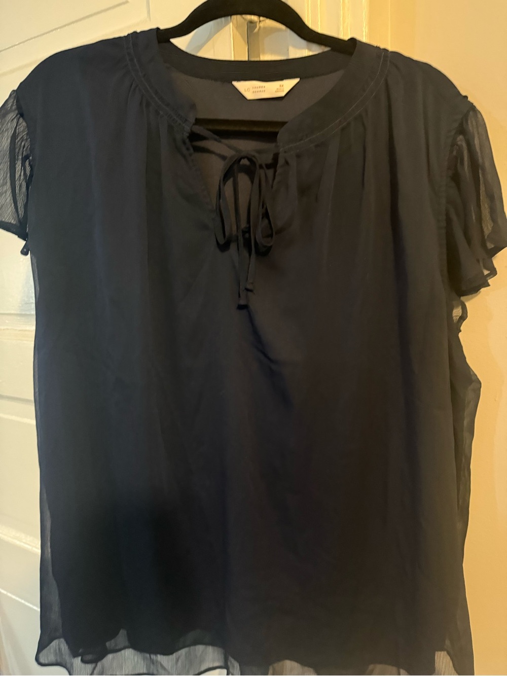 LC Lauren Conrad Navy Tie-Front Chiffon Blouse